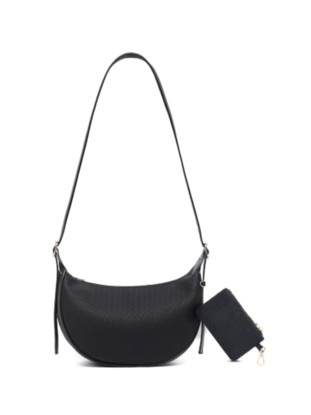Vegan Leather Crescent Shoulder Hobo Crossbody Bag 2PC Woven Womens Purse